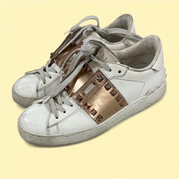 Valentino White Sneakers with Gold Studs - Picture 4 of 6